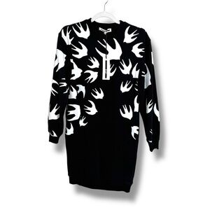 NWT Alexander McQueen Black Swallows Sweatshirt Dress Size XXS